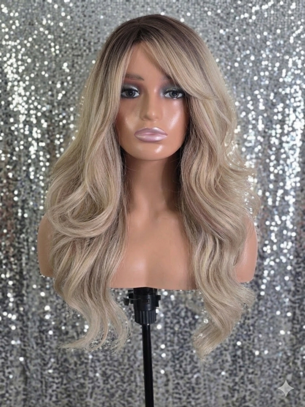 Blonde Layered Wig with Magenta Highlights